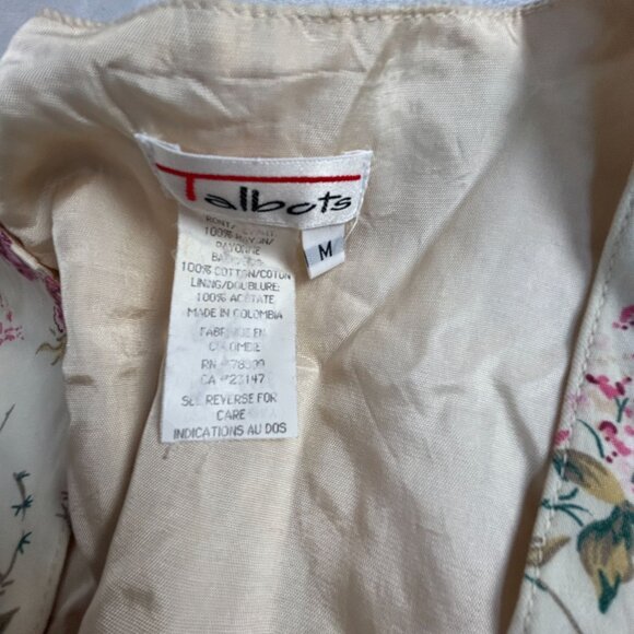 Talbots Womens V-Neck Floral Vest Medium Beige Striped Back Lightweight Pockets - Picture 3 of 7